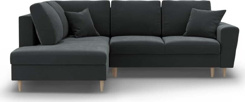 Tmavě šedá sametová rozkládací/s úložným prostorem rohová pohovka (levý roh/do L) Kyoto – Cosmopolitan Design