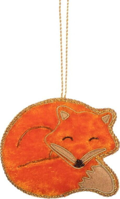 Textilní ručně vyrobená vánoční ozdoba 7 cm Sleeping Fox – Sass & Belle