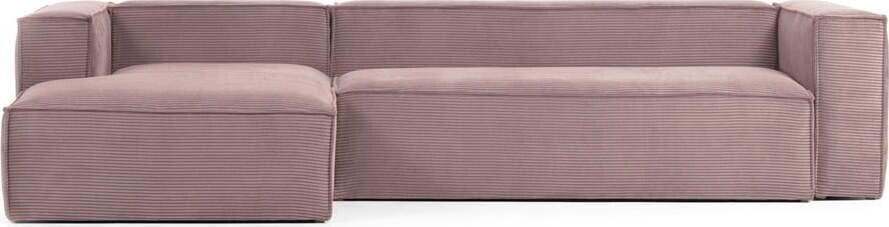 Růžová manšestrová rohová pohovka (levý roh/s lenoškou) Blok – Kave Home