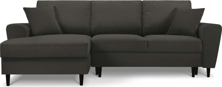 Černá manšestrová rozkládací/s úložným prostorem rohová pohovka (levý roh/s lenoškou) Kyoto – Cosmopolitan Design