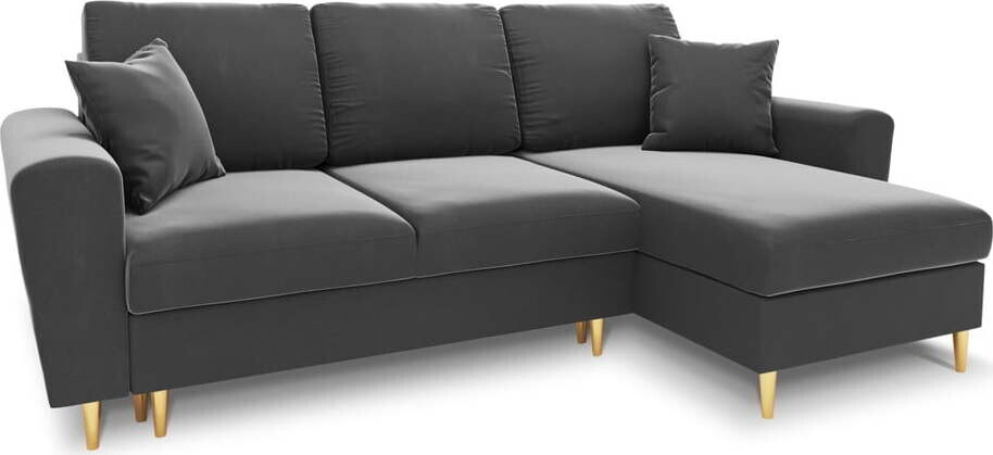 Světle šedá sametová rozkládací/s úložným prostorem rohová pohovka Kyoto – Cosmopolitan Design