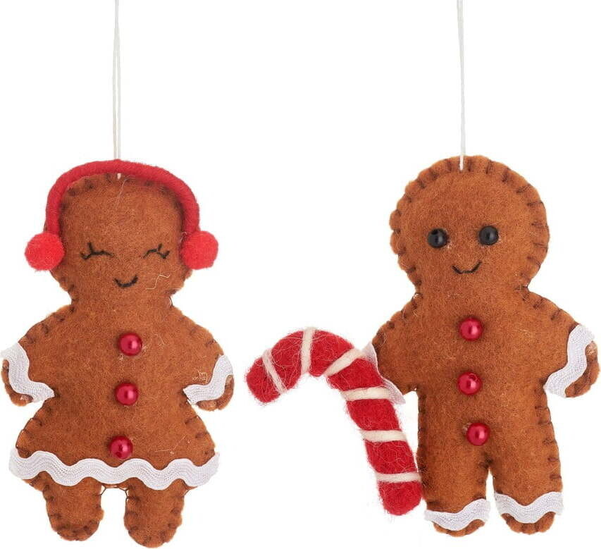 Textilní ručně vyrobené vánoční ozdoby v sadě 2 ks 10 cm Gingerbread Couple – Sass & Belle