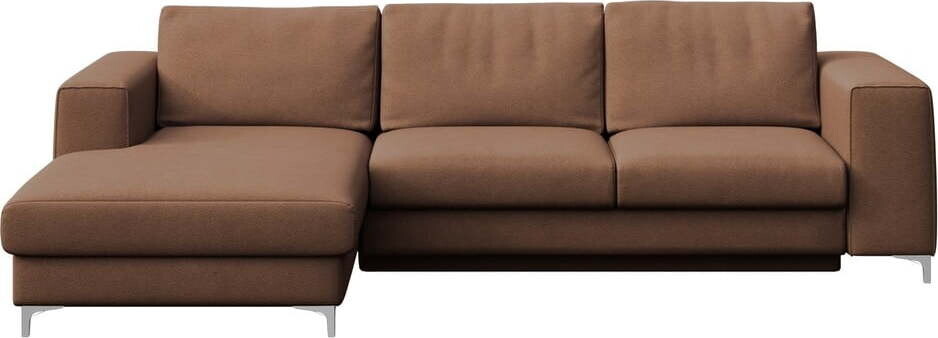 Hnědá sametová rozkládací/s úložným prostorem rohová pohovka (levý roh/s lenoškou) Rene – Rodier
