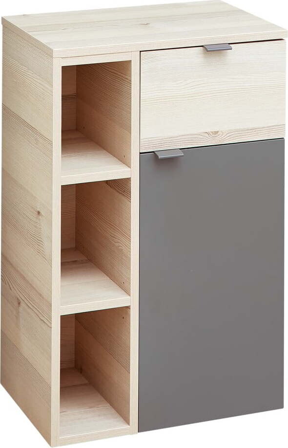 Šedá/v přírodní barvě nízká/závěsná koupelnová skříňka v dekoru borovice 72x45 cm Quickset 394 – Pelipal