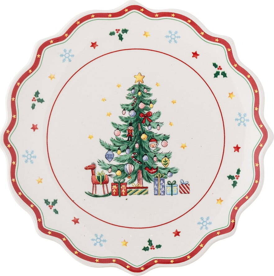 Červeno-krémový servírovací keramický talíř s vánočním motivem ø 17 cm Naive – Bloomingville