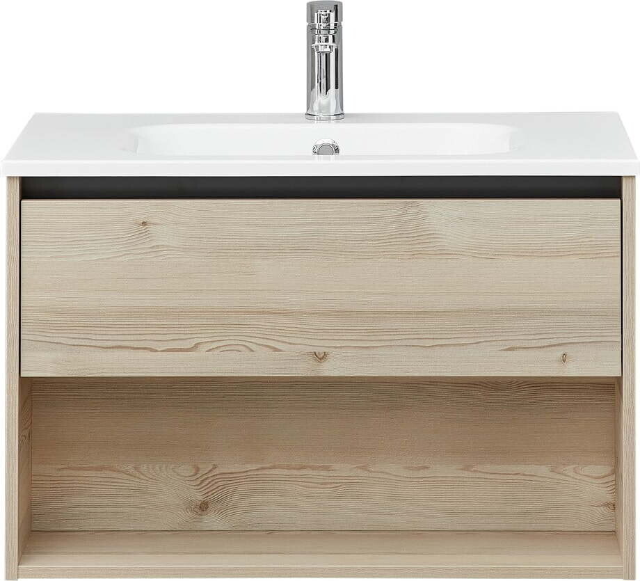 Závěsná skříňka bez umyvadla v dekoru borovice v přírodní barvě 51x80 cm Quickset 393 – Pelipal