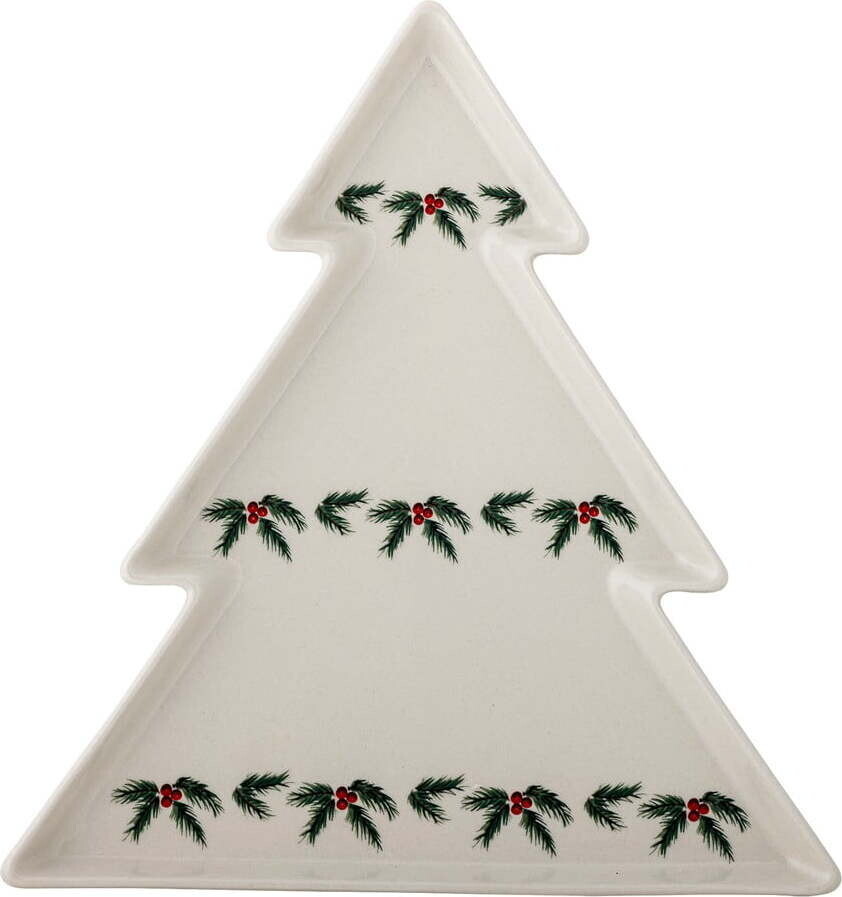 Krémový servírovací talíř s vánočním motivem z kameniny Berry – Bloomingville