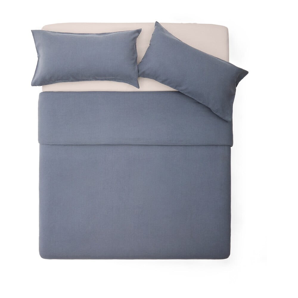Povlečení šedomodré na dvoulůžko/prodloužené s příměsí lnu 240x220 cm Simmel – Kave Home
