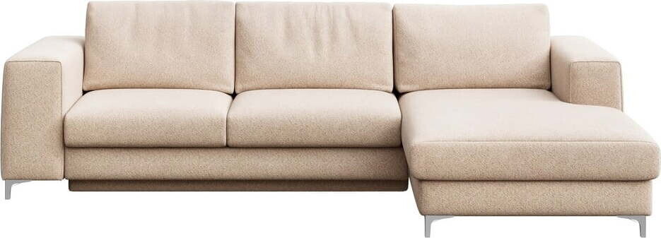 Béžová rozkládací/s úložným prostorem rohová pohovka z textilie bouclé (pravý roh/s lenoškou) Rene – Rodier