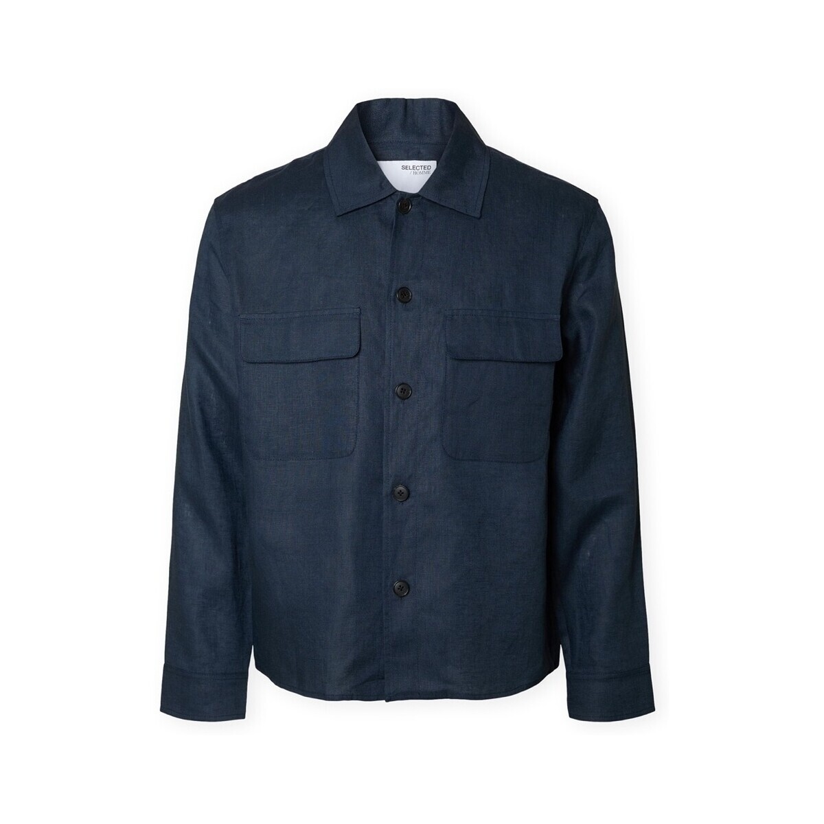 Selected  Relaxed Overshirt - Wyatt Linen - Outer Space  Modrá