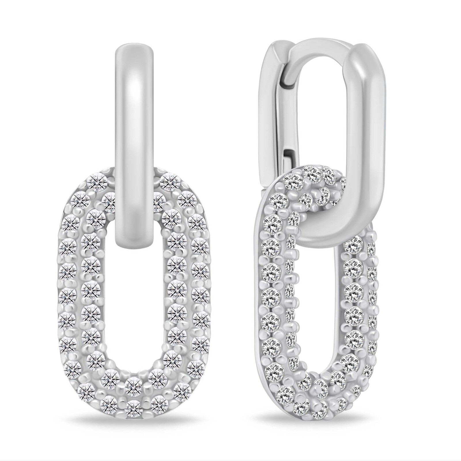 Brilio Silver Stříbrné oválné náušnice 2v1 se zirkony EA1177W