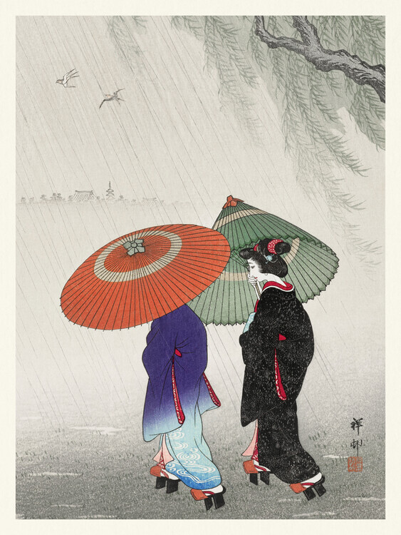 Ohara Koson Plakát, Obraz - Geisha in the Rain, Ohara Koson, 30 × 40 cm