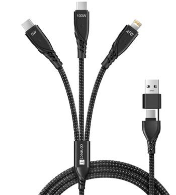 CONNECT IT Wirez 6in1 2x USB-C, 1x Lightning, 1,25 m, ČERNÝ