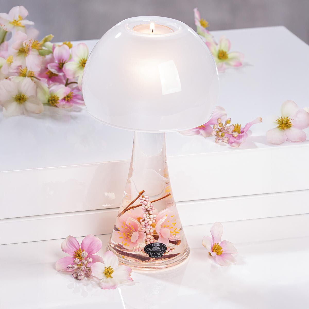 Gilde Skleněný svícen Dream - růžové květy
