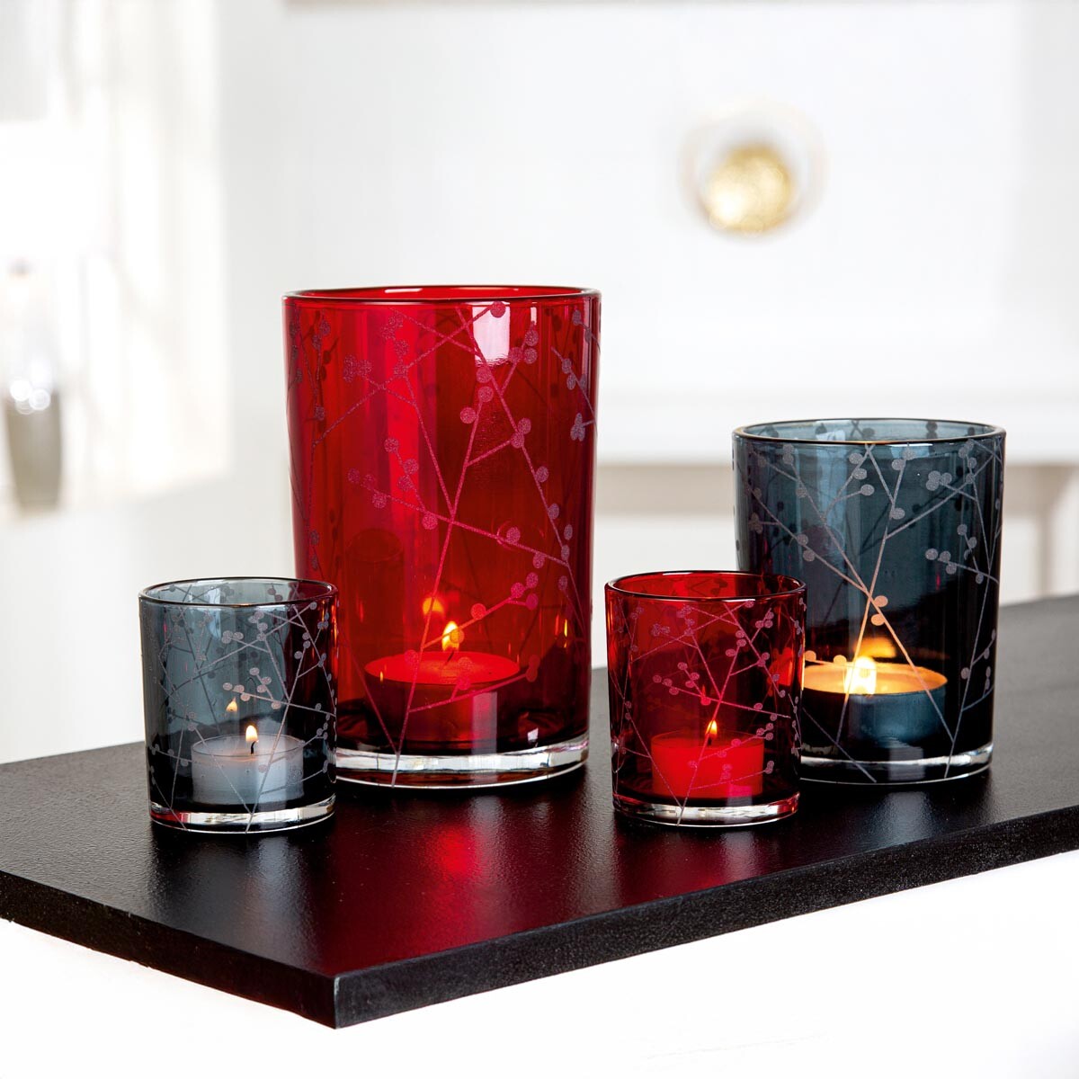 Gilde Skleněný svícen, černý, 8 cm