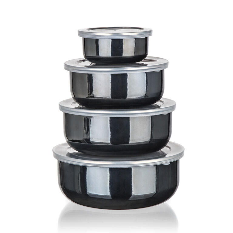Smaltované misky s víčky METALLIC Black