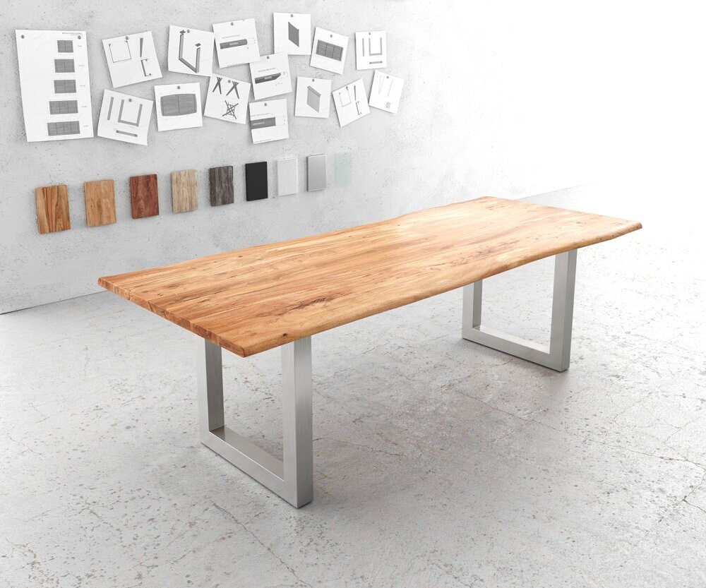 Jídelní stůl Edge 240x100cm akácie přírodní nerezová ocel široká