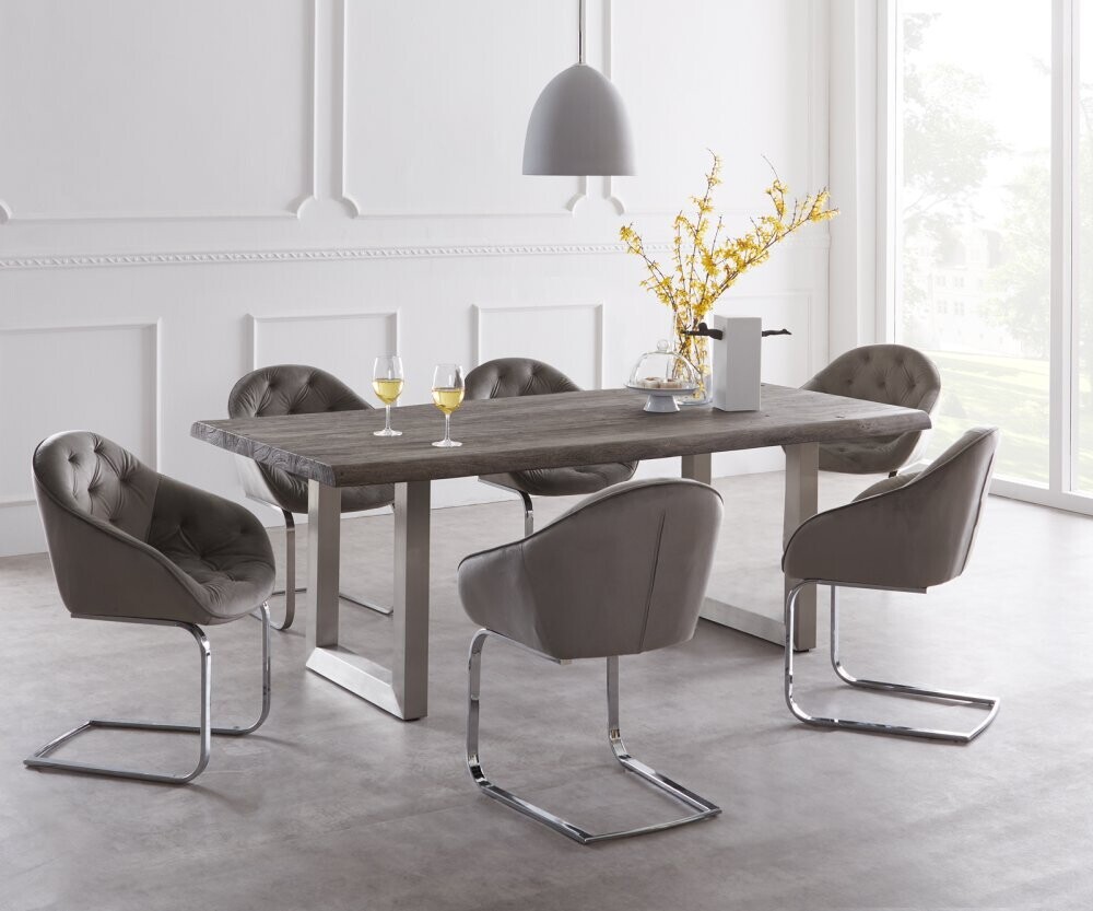 Jídelní stůl Edge 220x100cm XL akácie platina nerezová ocel široká