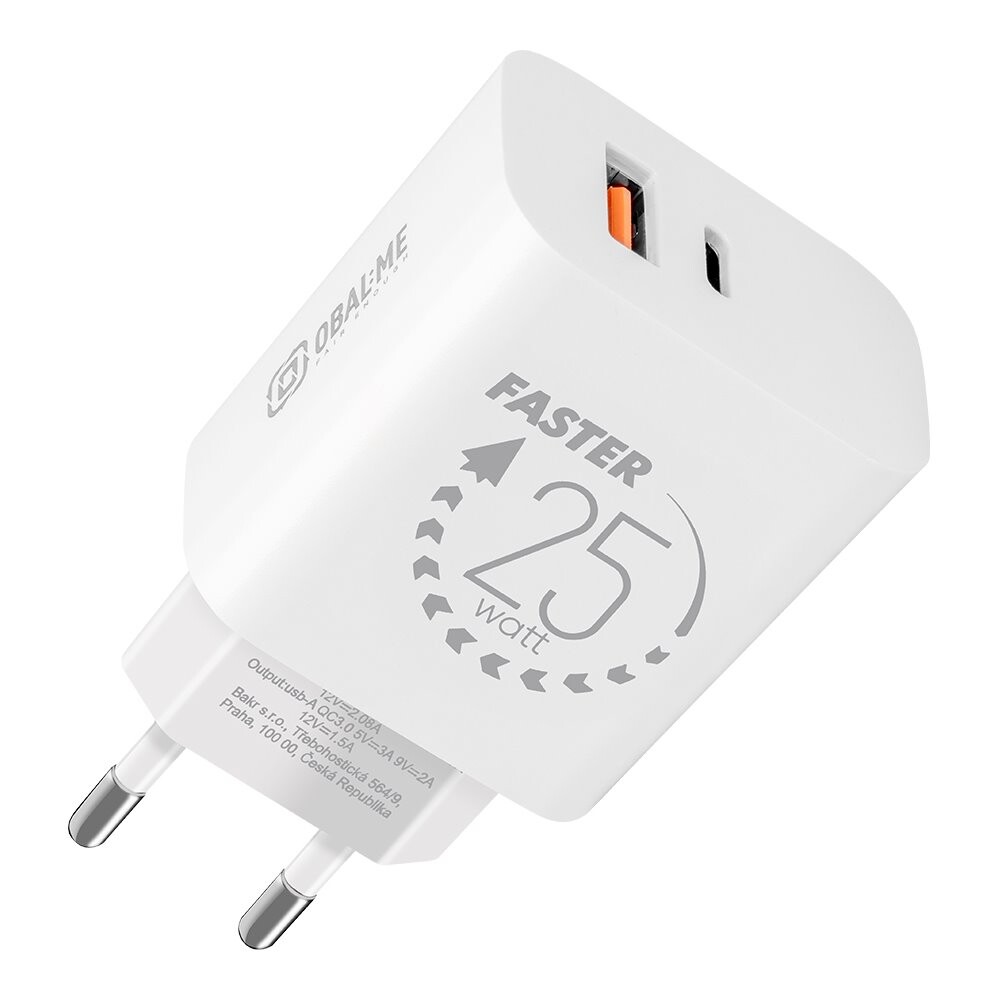 Adaptér OBAL:ME USB-A + USB-C 25W White
