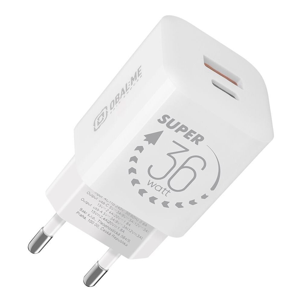 Adaptér OBAL:ME GaN USB-A + USB-C 36W White
