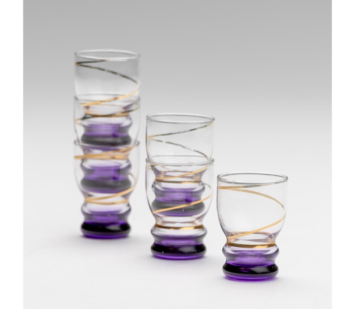 Sada 6x sklenice na panáky čirá fialová