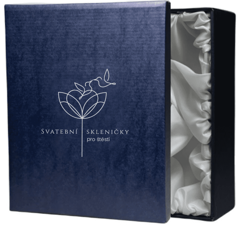 Rottweis Svatební dárková krabice na 2 sklenice na červené víno Kolibříci MODRO BÍLÁ