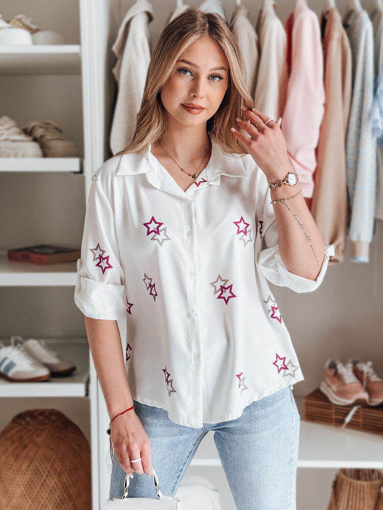 Koszula damska oversize w gwiazdki ASTROWIA biała Dstreet