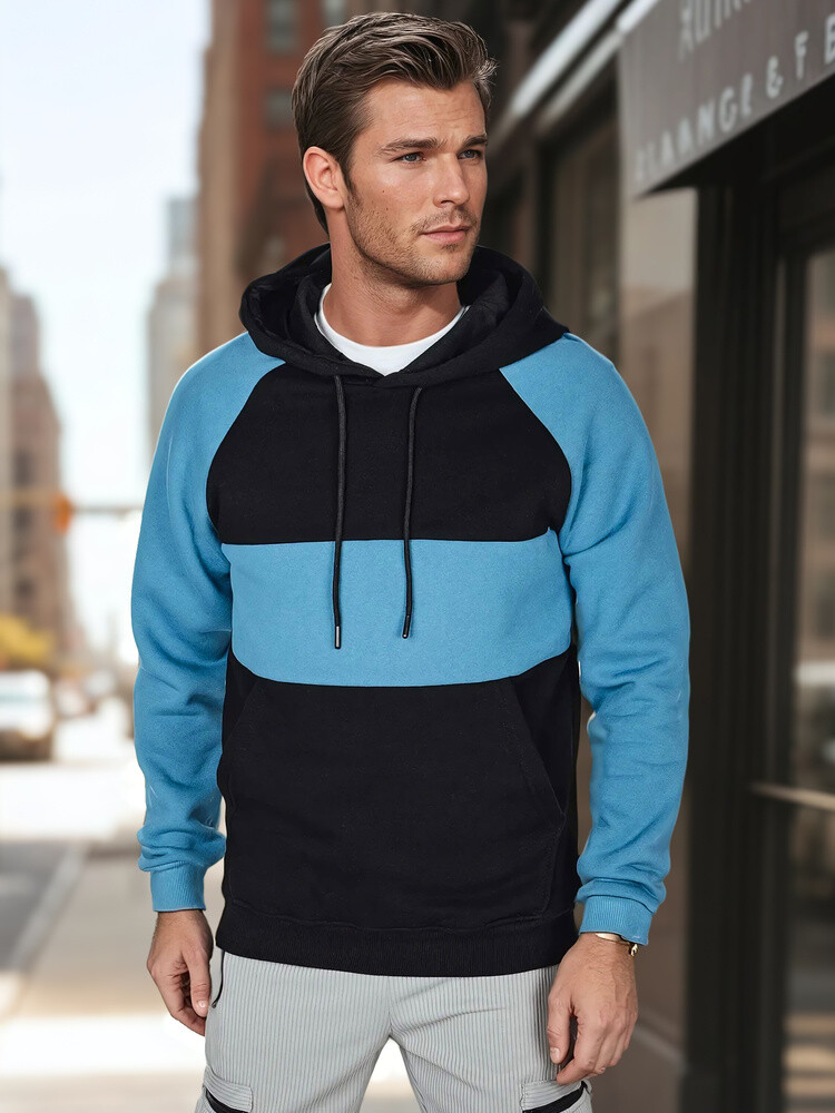 Bluza męska basic z kapturem w czarno-morskie paski Dstreet