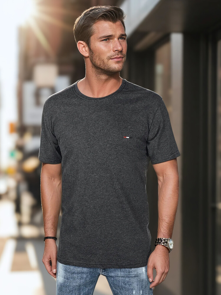 T-shirt męski z haftem ciemnoszary Dstreet