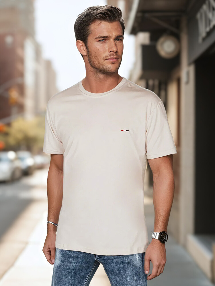 T-shirt męski z haftem cappuccino Dstreet