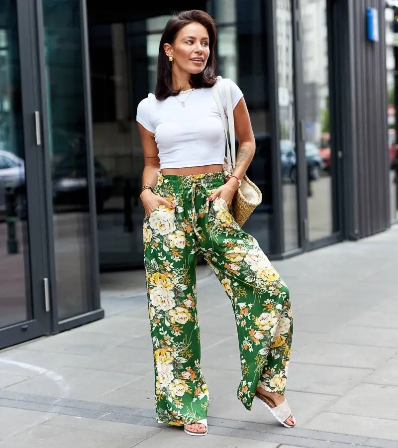 UR/CEO Green wide floral pants Cosimo