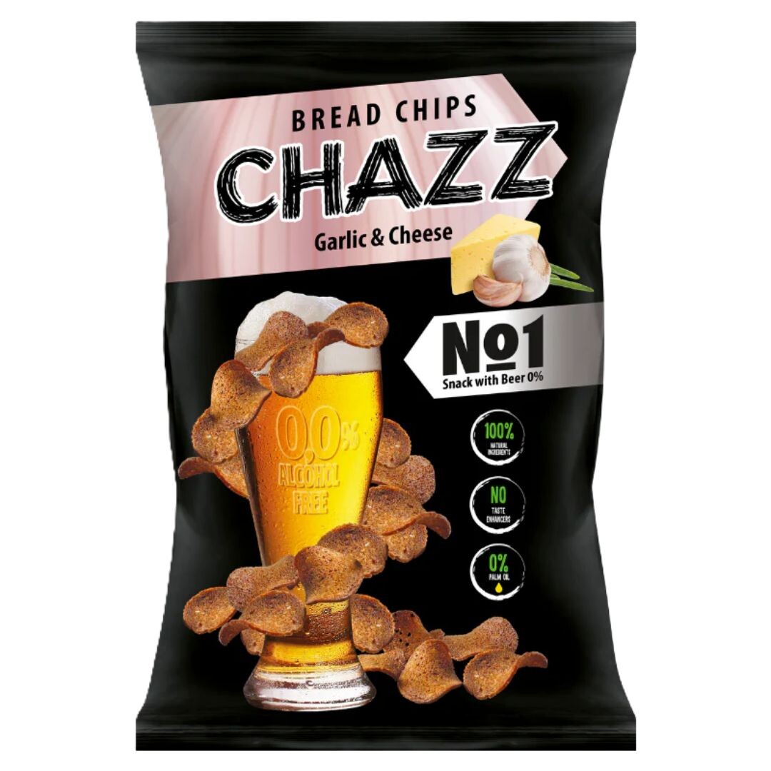 CHAZZ Chlebové chipsy s příchutí česneku a sýra 100 g