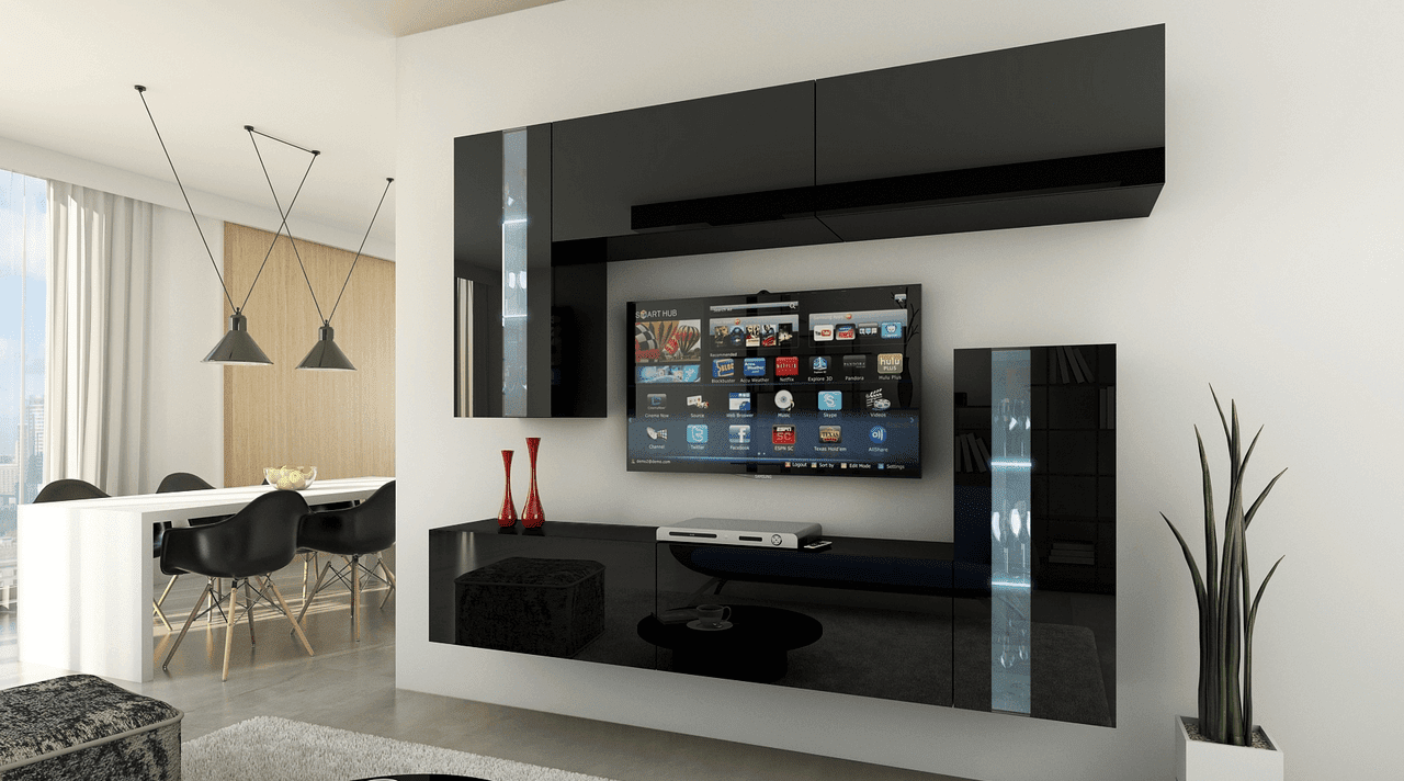 Ral Obývací stěna CHICAGO 6, 219 cm - Černý lesk