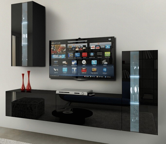 Ral Obývací stěna MADISON 219 cm - Černý lesk