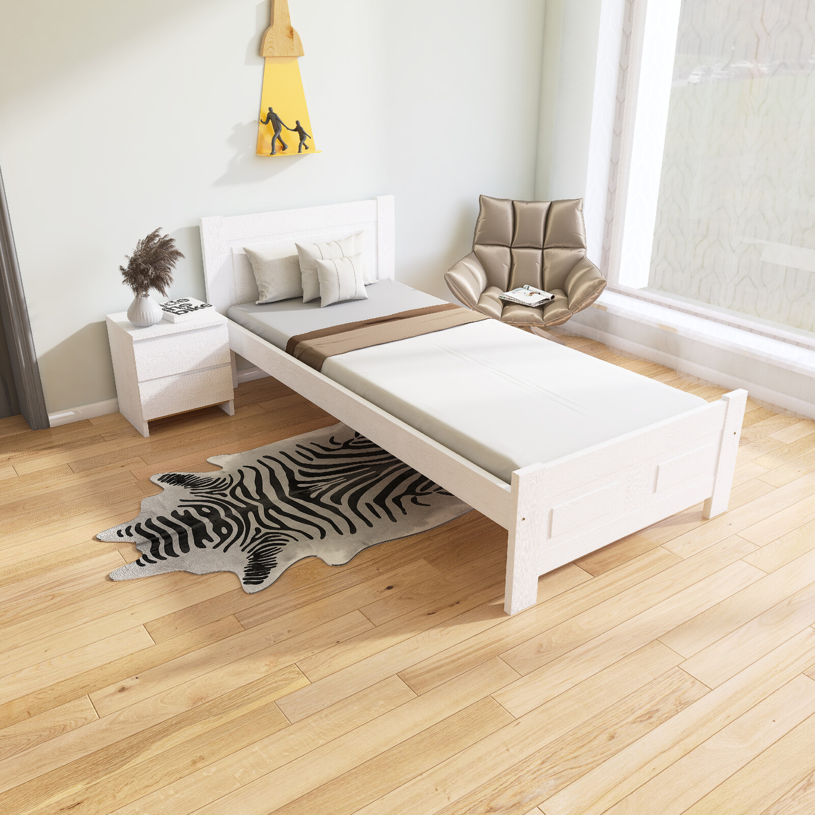 PCZ Postel z masivu Ela 90 x 200 cm - barva Bílá - 2. jakost