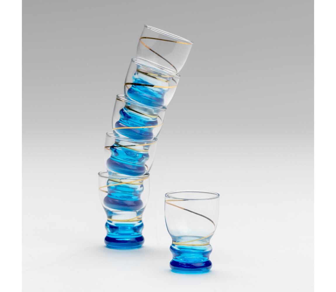 Sada 6x sklenice na panáky čirá modrá