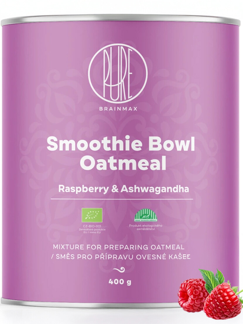 BrainMax Pure Ovesná kaše, malina a ashwagandha, BIO, 400 g
