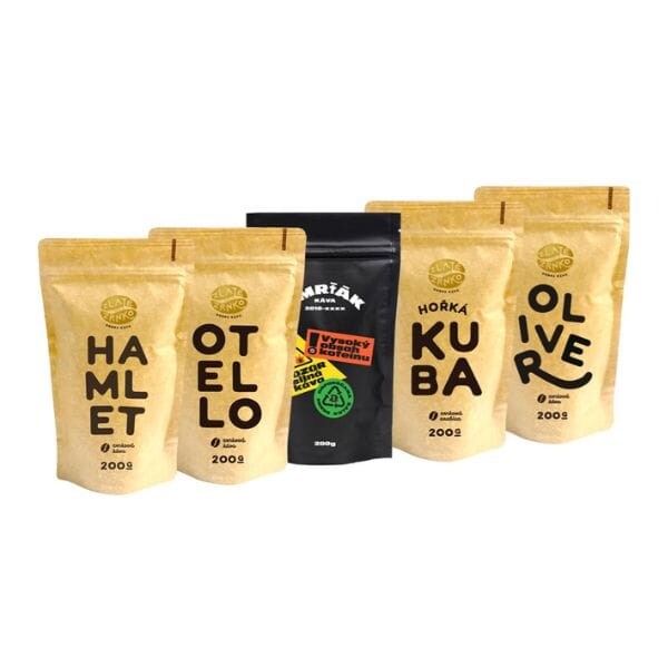 Káva Zlaté Zrnko - Poznej 5 káv na velmi hořké espresso 1000g (Hamlet, Otello, Smrťák, Olívie, Oliver)
