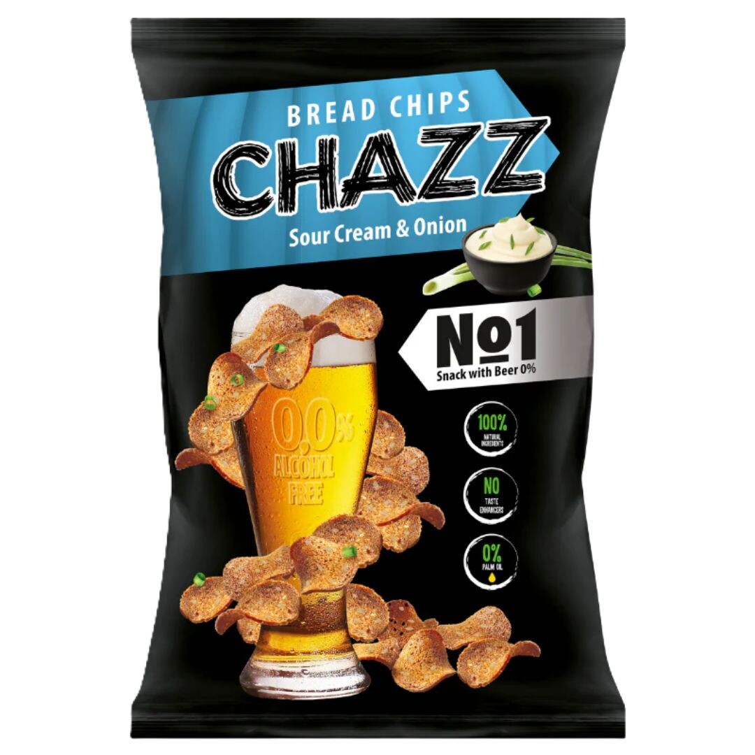 CHAZZ Chlebové chipsy s příchutí zakysané smetany a cibule 100 g