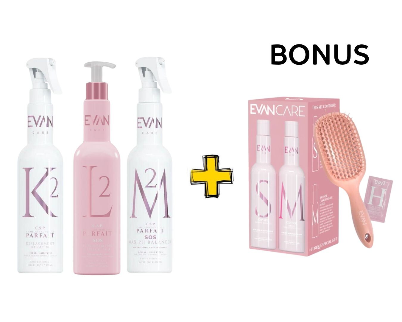 AKCE: Evan C.S.P. - rekonstrukce + šampon a maska, 500 ml v dárkovém balení s kartáčem a vzorky