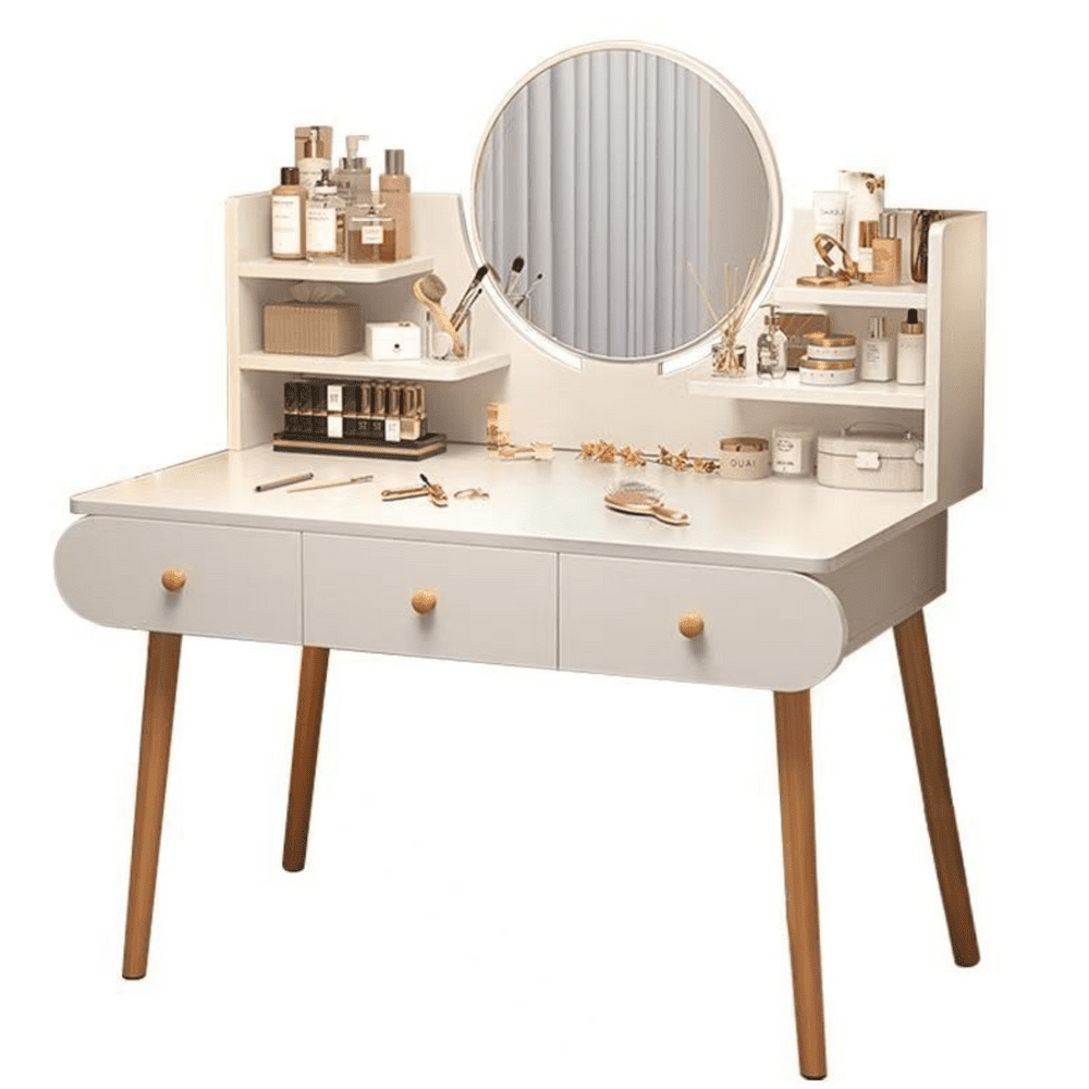 mamido Kosmetický stolek se zrcadlem a třemi zásuvkami bílý 100x40x120cm