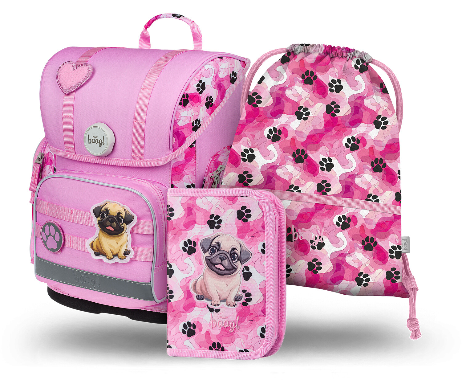 Školní 3 set - aktovka, penál, sáček BAAGL Ergo Tlapky - 19 L