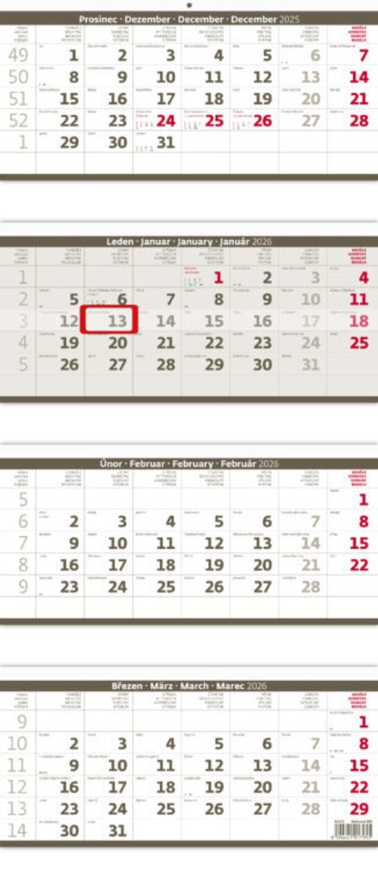 Čtyřměsíční kalendář skládaný - nástěnný kalendář