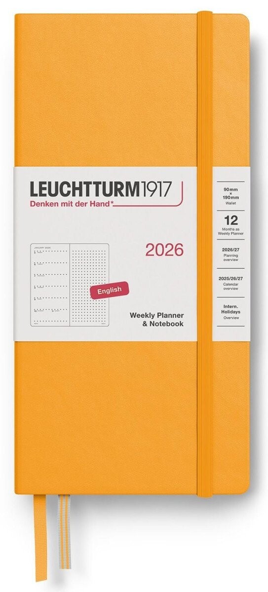 Weekly Planner & Notebook 2026 Wallet (B6+ x A6) Rising Sun - tečkovaný