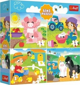 Puzzle 4v1 Zvířátka na vsi 18,5x16cm v krabici 20x20x5cm