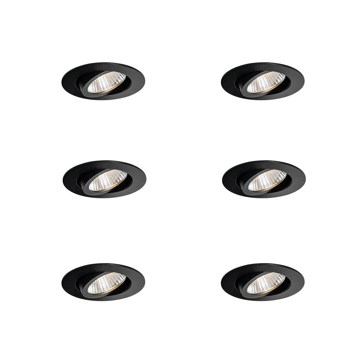 Set van 6 inbouwspots zwart 6,8cm incl. LED 750 lm dimbaar IP23 - Gaius