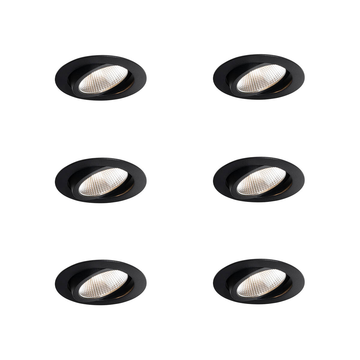 Set van 6 inbouwspots zwart 9,5cm incl. LED 1300 lm dimbaar IP65 - Gaius
