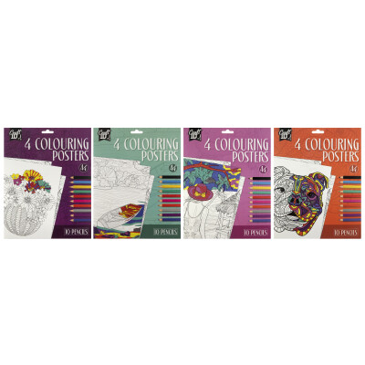 Vymalovánky 4 obrázky + 10 pastelek A4 - fialové balení