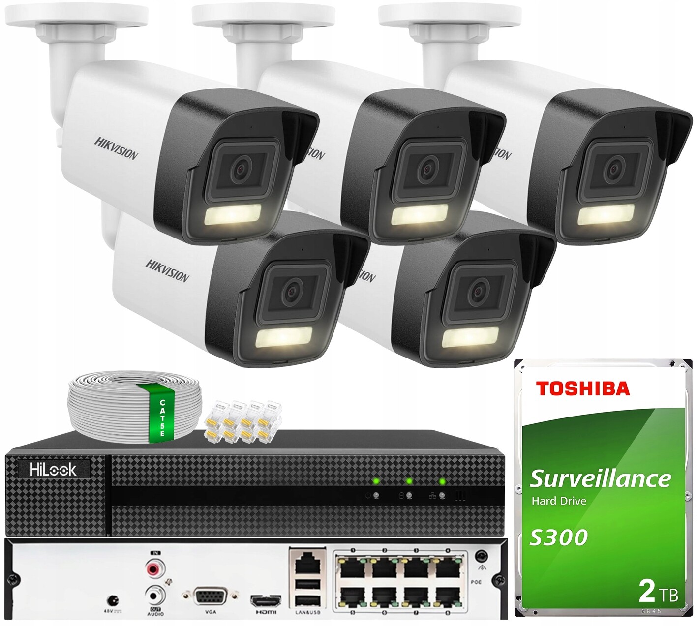 Ip monitorovací sada 5 kamer 6MPX chytré hybridní světlo Hikvision PoE 2TB