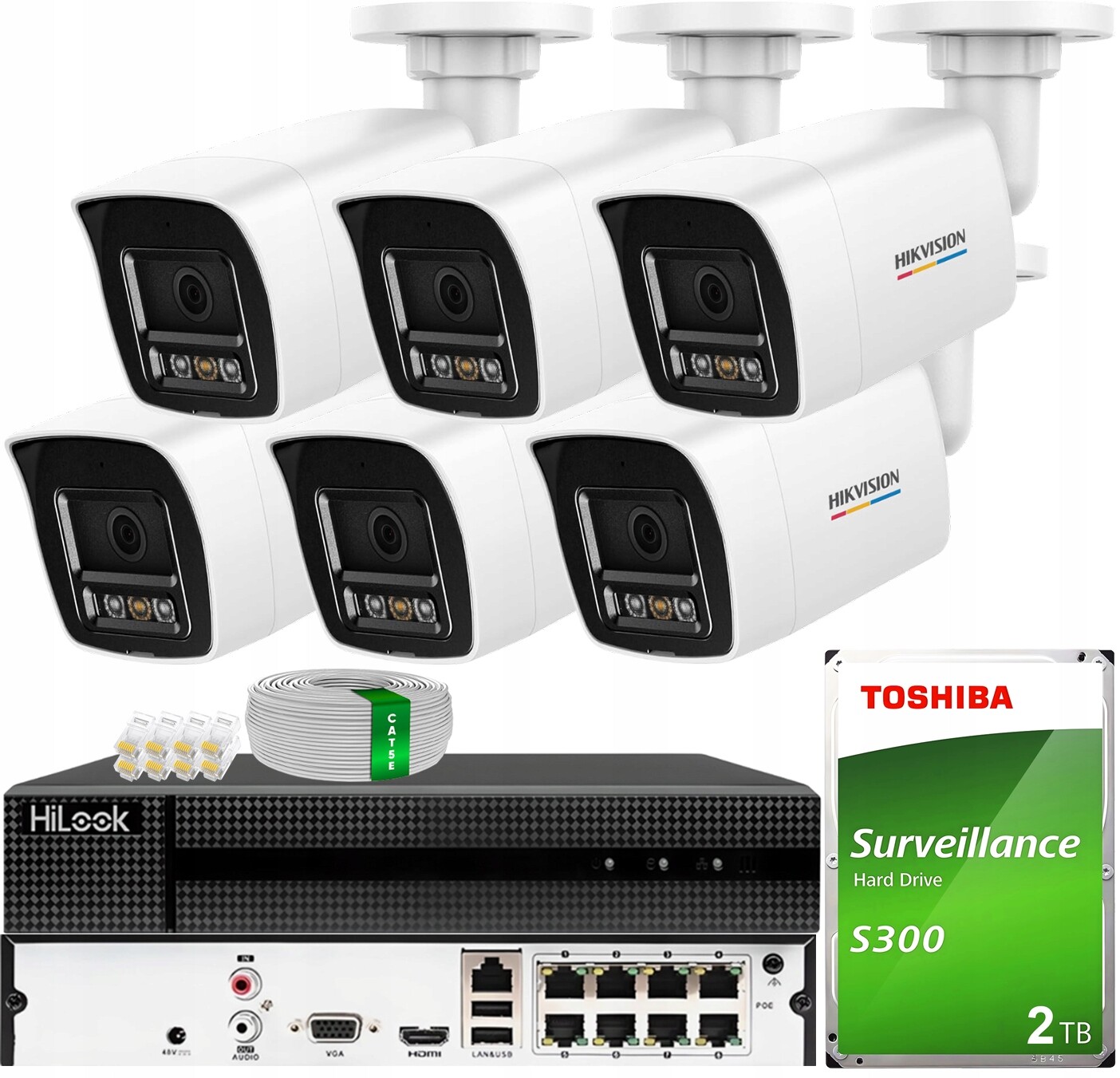 Ip monitorování Sada 6x Kamera 6MPX Smart Hybrid ColorVu Hikvision Disk 2TB